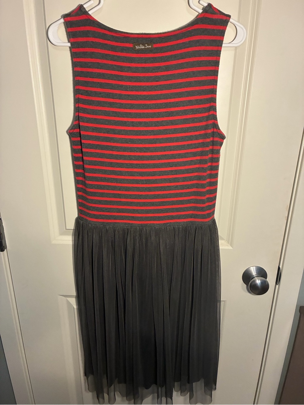 Matilda Jane Gray Striped Tulle Tank Dress Large ‘Twas the Night knee length - Picture 4 of 5